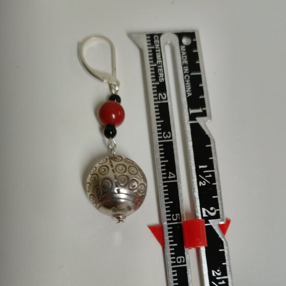 Sterling Silver Ladybug Earrings with Semi-precious beads - Picture 4 of 7